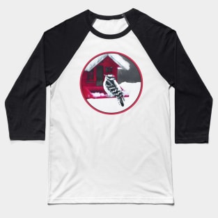 Downy Woodpecker on Feeder Baseball T-Shirt